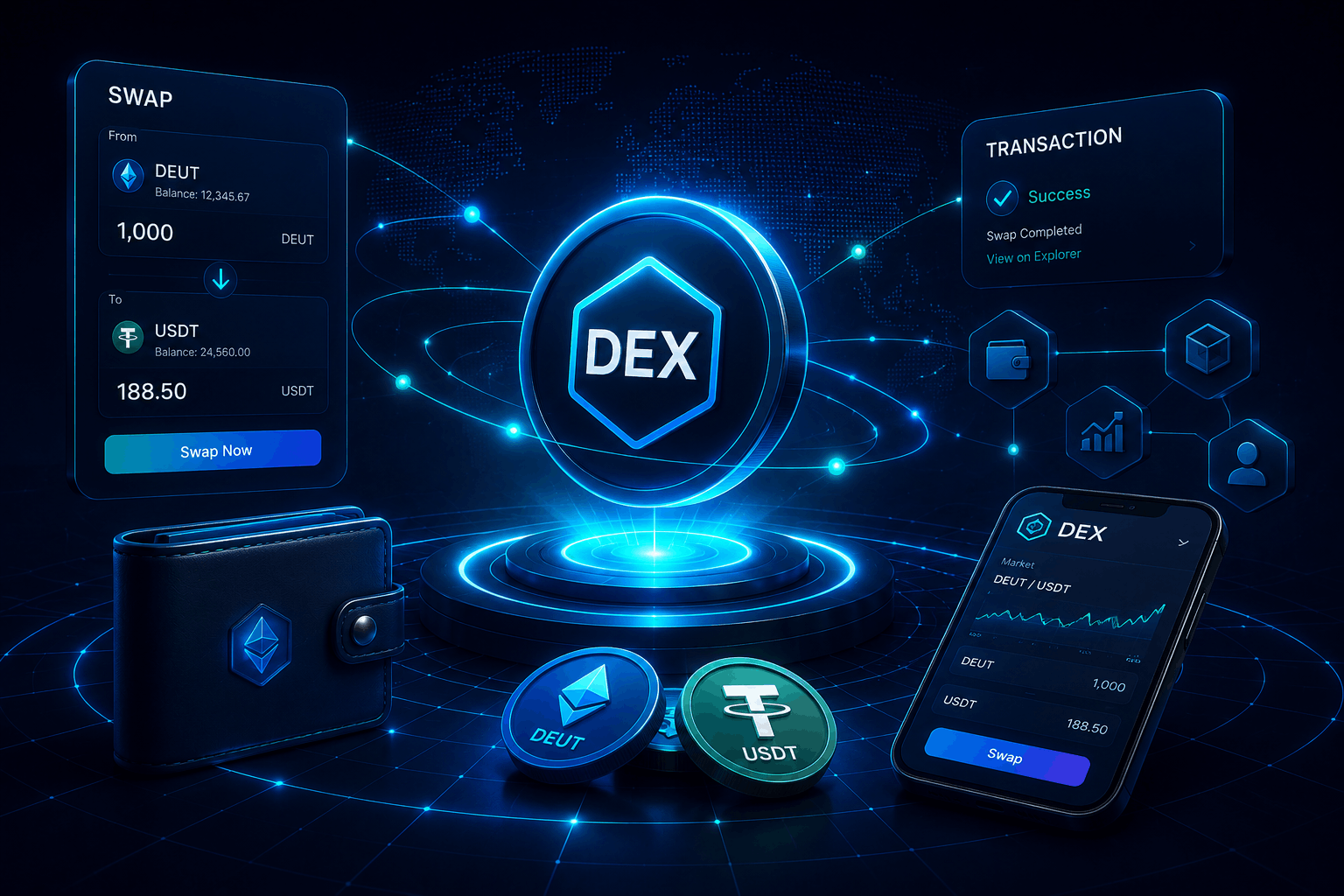 DENeon DEX transaction routing visualization